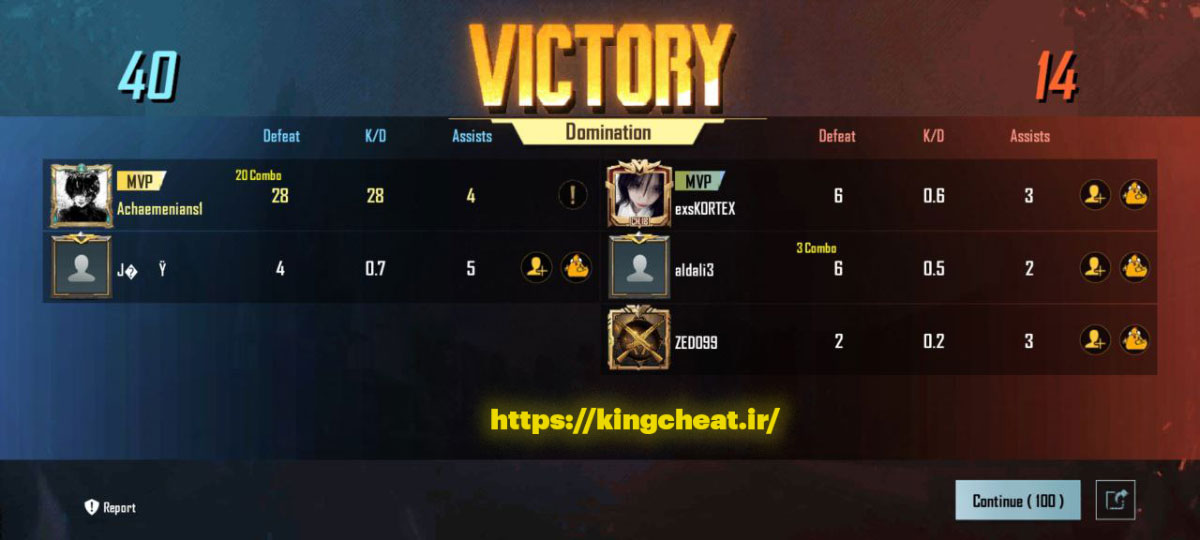 نمونه وین شدن TDM با چیت مود دیتای پابجی